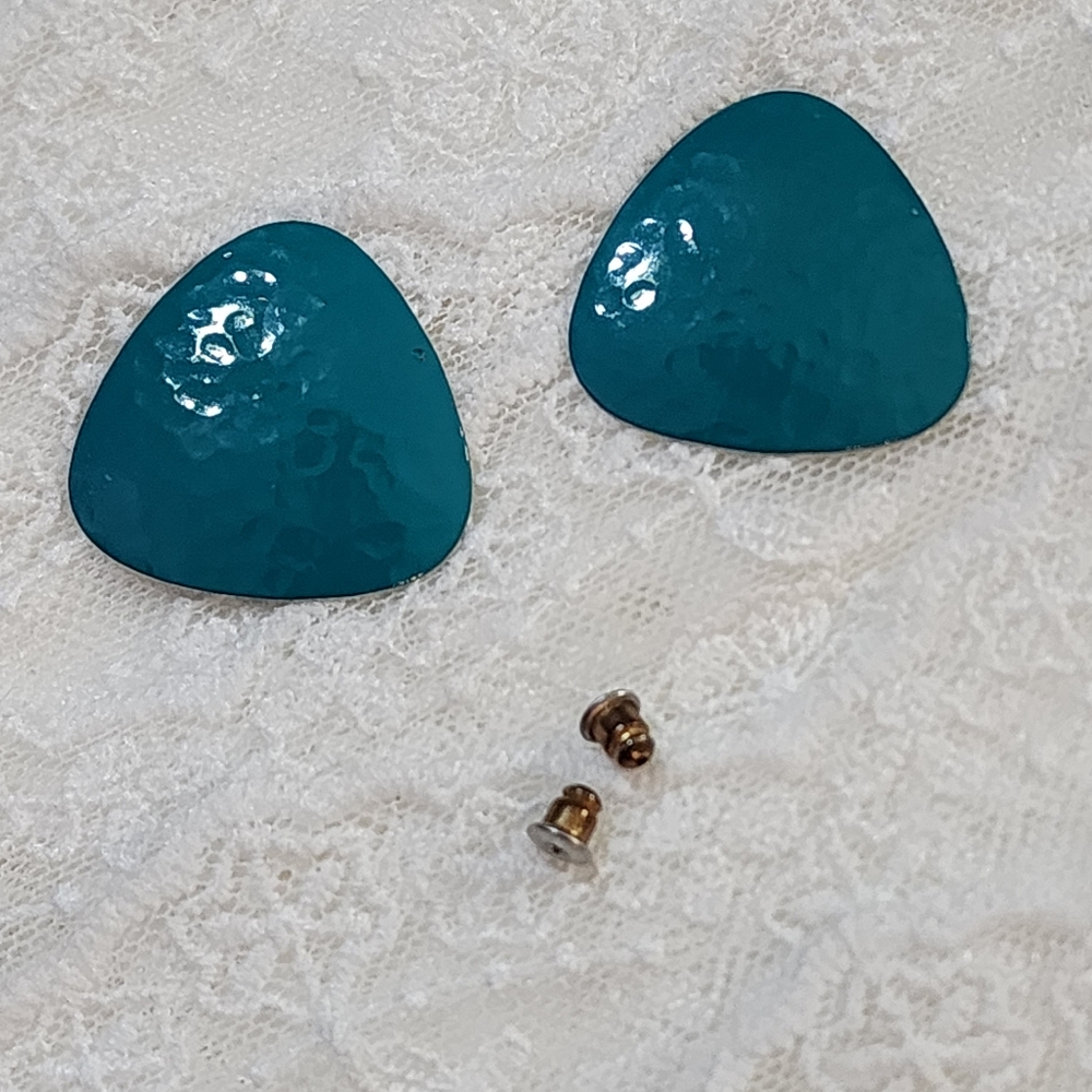 Turquoise Colored Hammered Metal Statement Pierce… - image 2